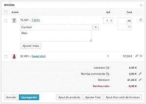 Détails articles Woocommerce WordPress