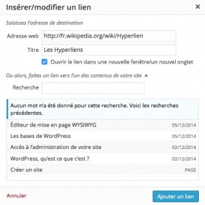 Lien interne ou mailto email dans WordPress