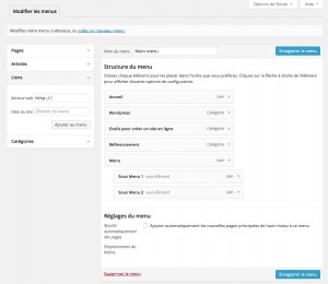 Gestionnaire de menu WordPress